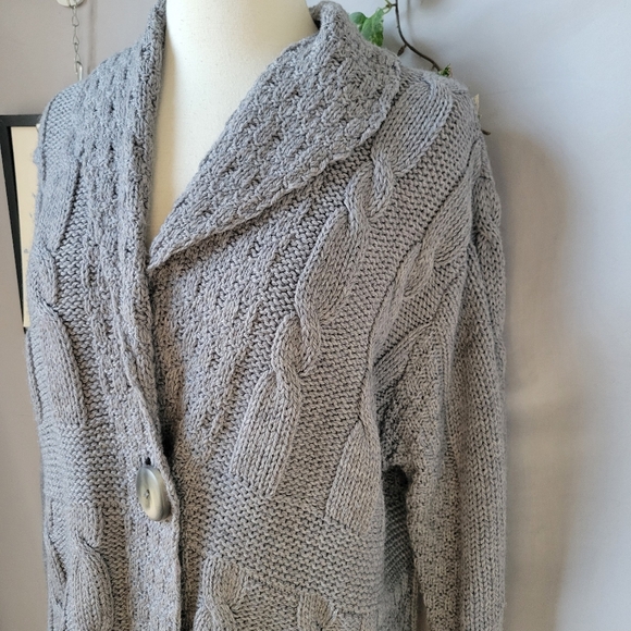 Aran Crafts Ireland Merino Wool Cable Knit One Button Sweater Cardigan XS S M - Picture 8 of 12